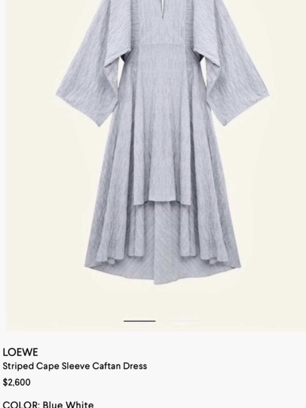 Loewe Blue and White Striped Cape-Sleeve Caftan Dress for Womens